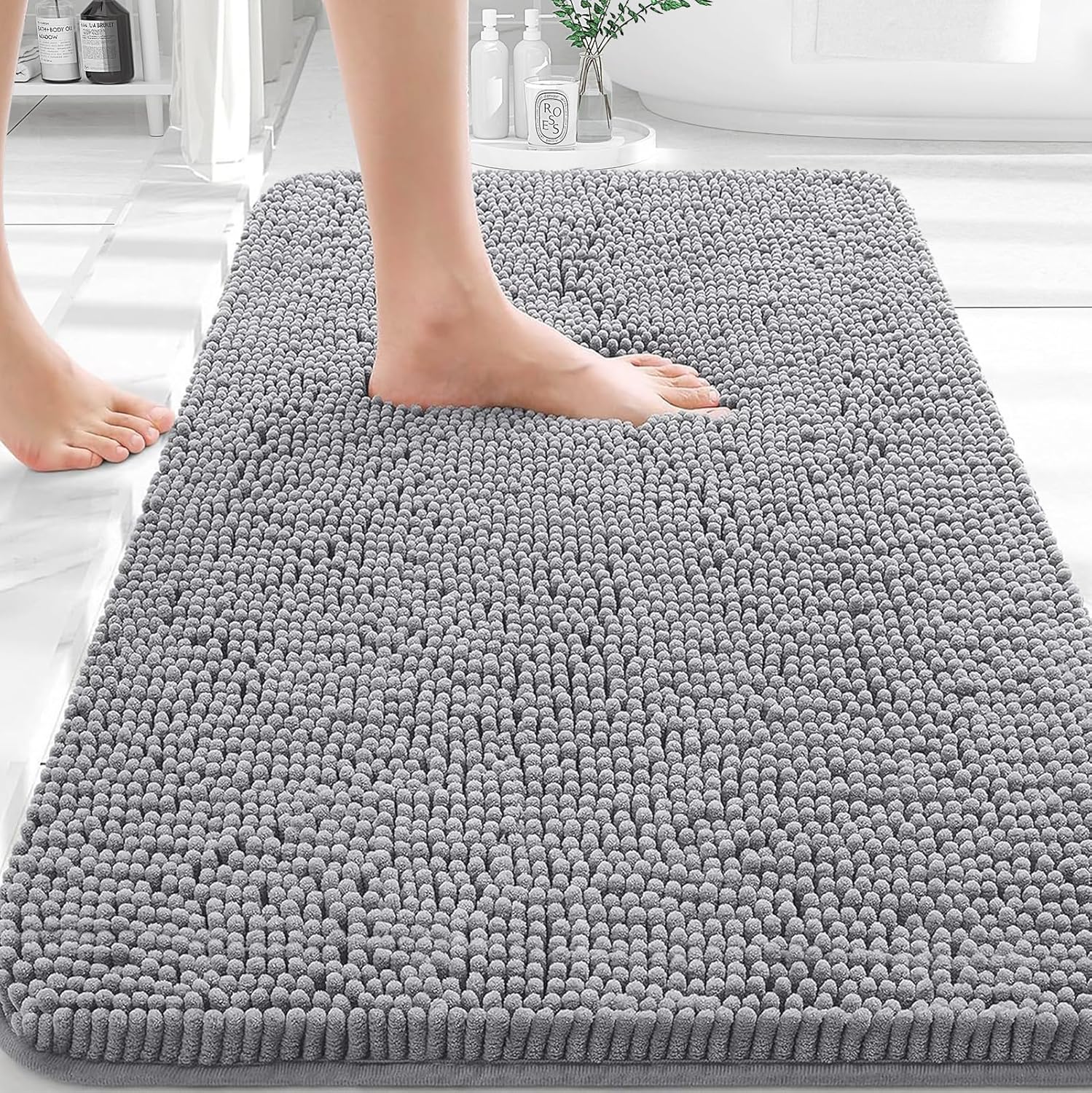 OLANLY Bathroom Rugs - Extra Soft Chenille Bath Mats | Quick-Dry, Machine Washable, 30x20, Grey