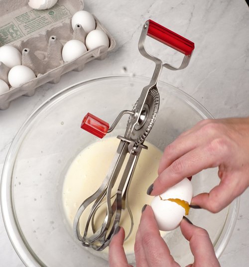 RSVP International Endurance (BEATR-RD) Antique Egg Beater, Hand-Crank, Stainless Steel, 12.25" | Whips & Beats Eggs, Cream, or Other Liquids | Dishwasher Safe | Retro Mixer