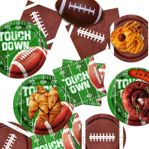 Lenyunge Football Party Supplies,100pcs Football Plates and Napkins Football Birthday Party Decorations for Football Game Day Tailgate Party Decorations,Serve 25