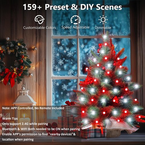 Brizled Smart Mini Christmas Tree, 22.8in DIY Smart-Lit Tabletop Tree with 75 LED RGB Lights, App/Voice Control 159+ Scenes Mini Xmas Tree USB C Music Small Tree Work with PD Power for Fireplace Desk