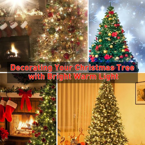 TOPPORTED 400 LEDs Christmas Tree Lights,LED Christmas Lights with 8 Light Modes,Timer& Memory Function,Remote Control,16 Strands 6.6FT String Light for Wedding,Home Party,Xmas Tree Decor,Warm White