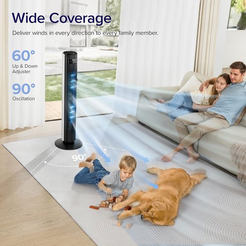 LEVOIT Classic 42-Inch Tower Fan - 1252 CFM Powerful Cooling, 25dB Quiet Operation, 12-Hour Timer, Remote Control
