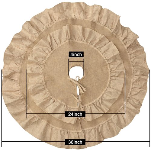 Sofevaim Mini Burlap Tree Skirt 24 Inch, Small Burlap Tree Skirt with Ruffle, Boho Christmas Tree Skirt for Pencil Tree Western Christmas Farmhouse Decorations