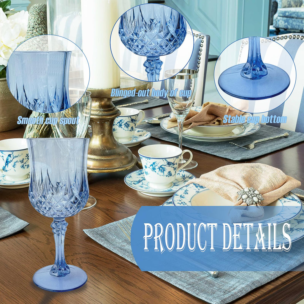 Veiuwa 48 PCS Blue Plastic Wine Glasses,Reusable Plastic Wine Glasses,Blue Goblet Glass,Durable and Sturdy Cups Can Be Used for Various Parties Such as Weddings!