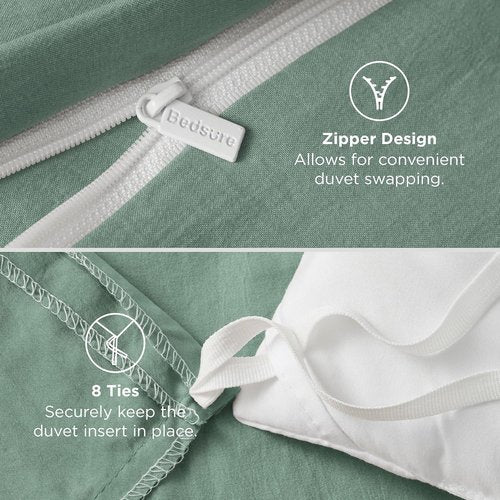 Bedsure Oversized Queen Duvet Cover Set - Extra Soft Sage Green Prewashed Cotton-Like Polyester, 98x98 Inches with Zipper Closure & 2 Pillow Shams