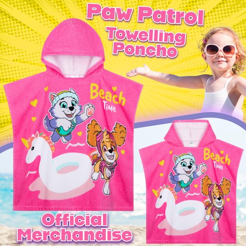Paw Patrol Beach Towel Hooded Kids Absorbent Skye Everest Robe Cotton Poncho Towelling for Swimming Shower Pool Swim Bath Gifts for Girls