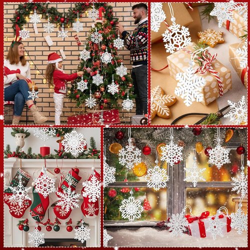 MEMOVAN 16PCS White Snowflake Ornaments - Wooden Hanging Decorations for Christmas Tree & Holiday Crafts