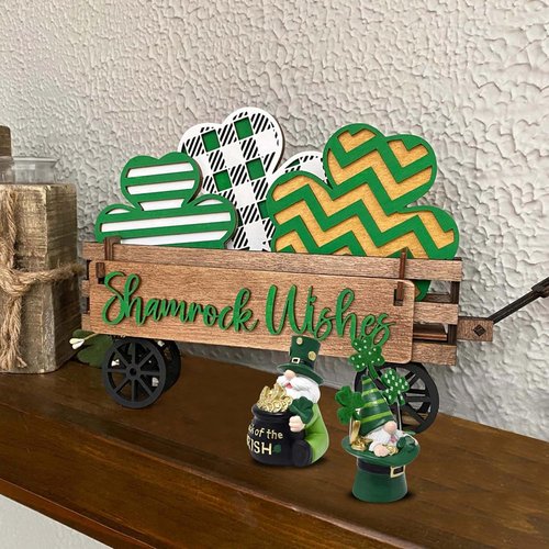 Gift Boutique St. Patrick’s Day Leprechaun Gnome Figurines - Set of 2 Irish Lucky Decor with Gold Pot & Shamrocks