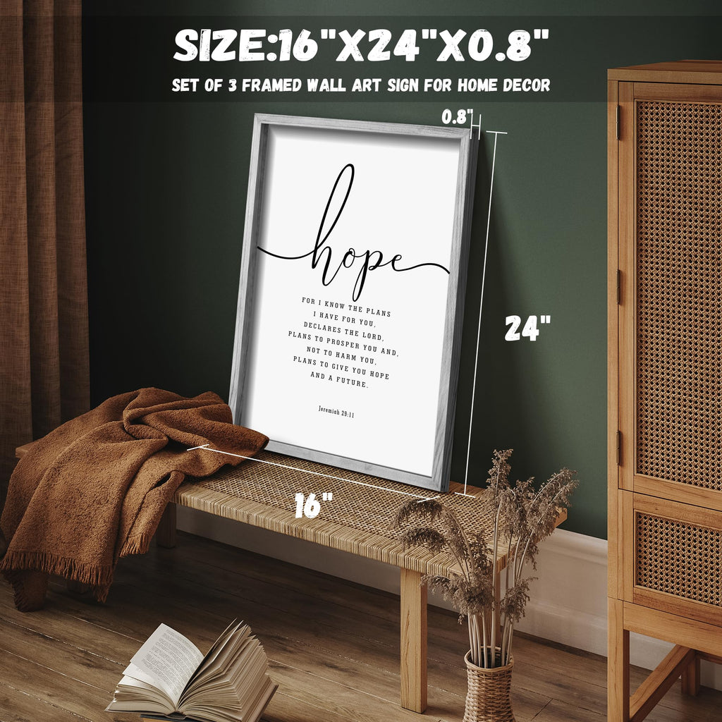 Houmury 3PCS Framed Faith Hope Love Bible Verses Wall Art Farmhouse Religious Quotes Wall Decor Inspirational Wall Art (Black, 16"x24")