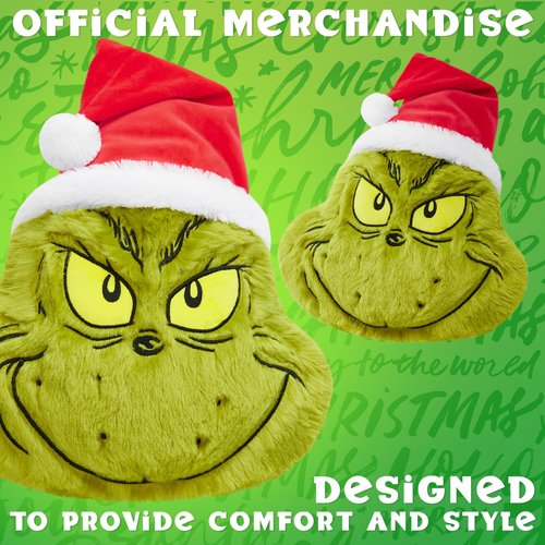 The Grinch 3D Plush Pillow Cushion for Bed, Couch, Throw Pillows Room Decor 21x14 inches, Christmas Home Decor Accessories, Funny Xmas Gifts