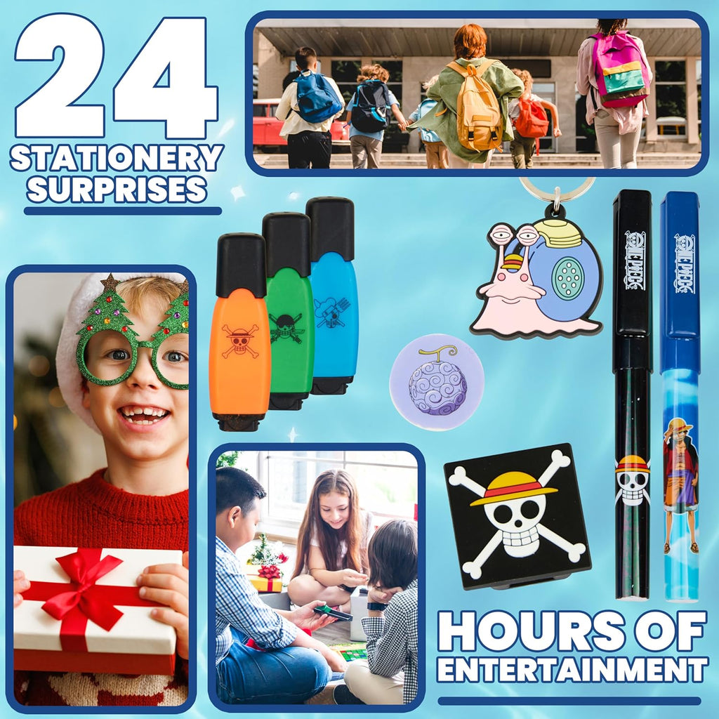 One Piece Advent Calendar 2025 - 24 Surprises Including Mini Notebook, Keychain & Pens for Kids & Teens