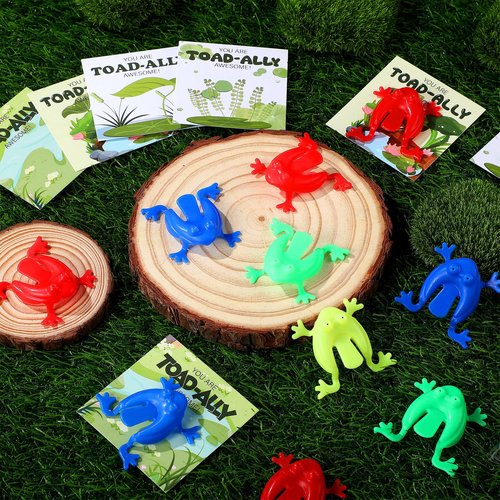 Wettarn 36 Pack Passover Frog Gifts Bulk Plastic Jumping Frog with Inspirational Card Opp Bag Passover Party Favors for Office Classroom Exchange Gifts Goodies Bag Fillers