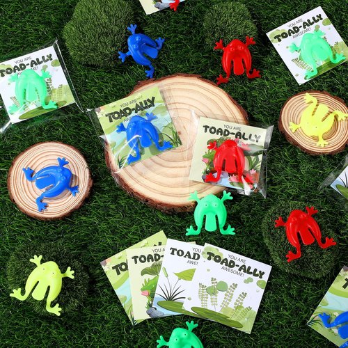 Wettarn 36 Pack Passover Frog Gifts Bulk Plastic Jumping Frog with Inspirational Card Opp Bag Passover Party Favors for Office Classroom Exchange Gifts Goodies Bag Fillers