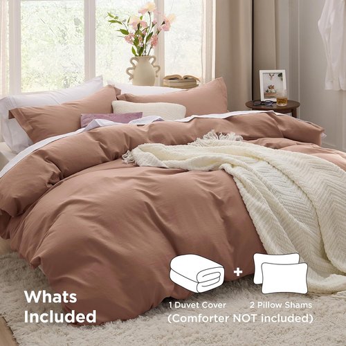 Bedsure California King Duvet Cover - Extra Soft Mocha Mousse Prewashed Cotton-Like Polyester Set | Includes 1 Duvet Cover 104''x98'' & 2 Pillow Shams