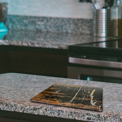 TheWolfard Black Multi Marble cutting board Best cheese - Pastry board and dough rolling Tray for Kitchen & Housewarming Gifts with Handmade Edges & Non-Slip Scratch Proof Pad 12x16