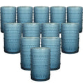 HomeVogue Vintage Hobnail Drinking Glasses Set of 12, 15oz Textured Tumblers - Embossed Blue Bar Glasses for Cocktails, Beer, Whiskey, Dishwasher-Safe Highball Cups for Kitchen, Juice & Mixed Drinks