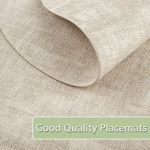 BARTHKIT Placemats for Dining Table Set of 6 Non-Slip, Heat Resistant Oval Leather Placemat Double Layer, Waterproof Table Mats Easy to Clean for Kitchen Dining Room Coffee Office Table, Beige