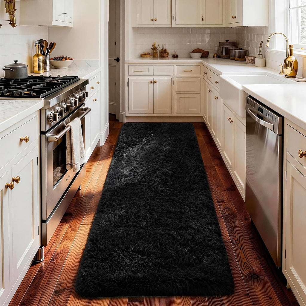 Ophanie 2x8 Non-Slip Runner Rug - Soft Fluffy Shaggy Carpet for Hallway, Bedroom & Nursery Decor