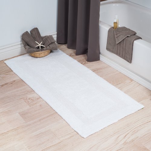 Lavish Home Reversible Long Bath Mat - 60x24-Inch Plush Cotton Bathroom Runner - Machine Washable Bath Mats for Bathroom, Kitchen, or Laundry Room (White)