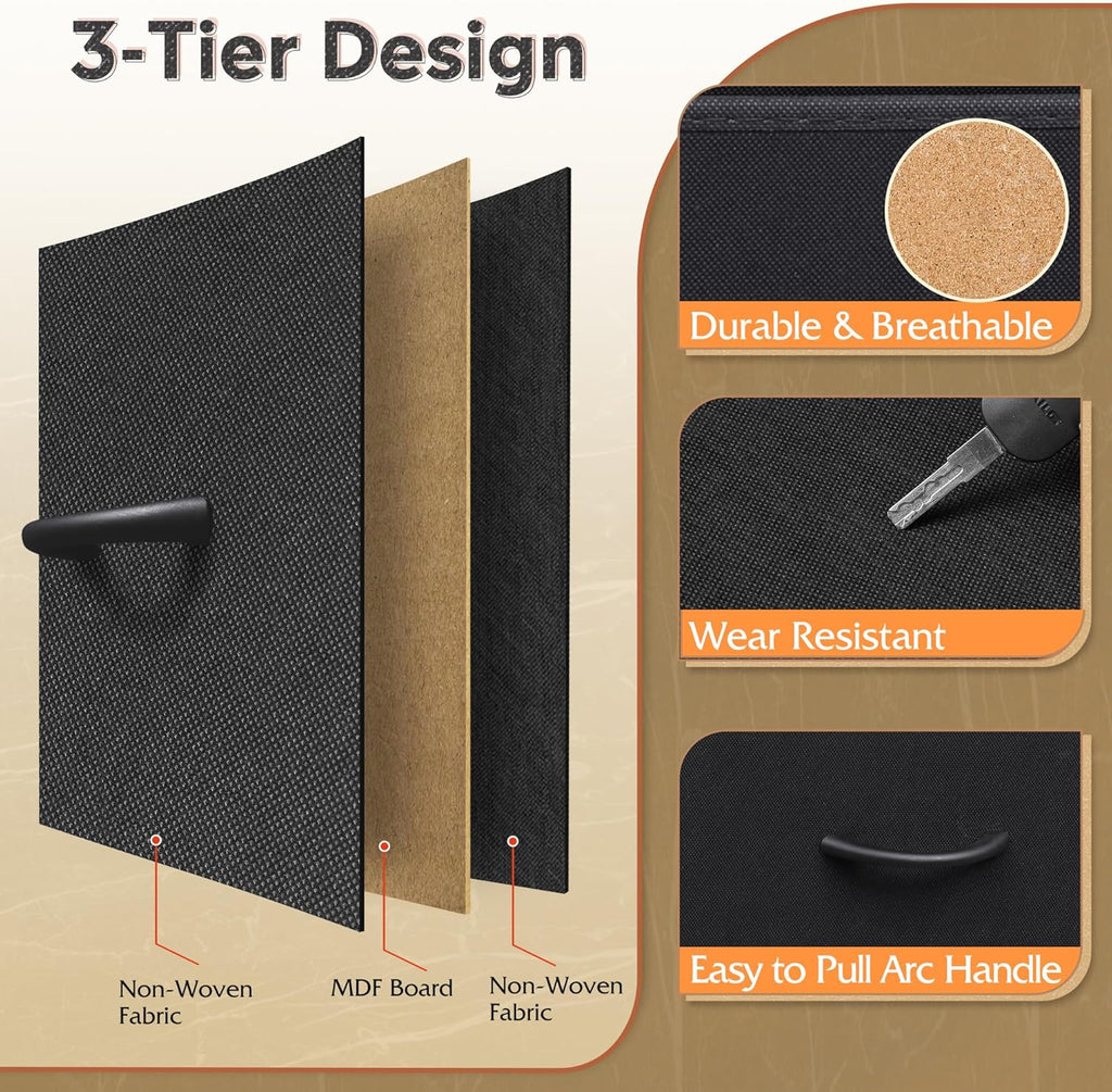 WLIVE Dresser - Tall Chest Organizer with 10 Fabric Drawers & Wooden Top - Black Storage Unit for Bedroom