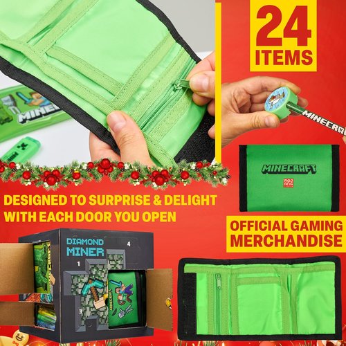 Minecraft Advent Calendar 2025 - 24 Fun Items Including Keychains, Pens & Notebooks | Perfect Gamer Xmas Gift