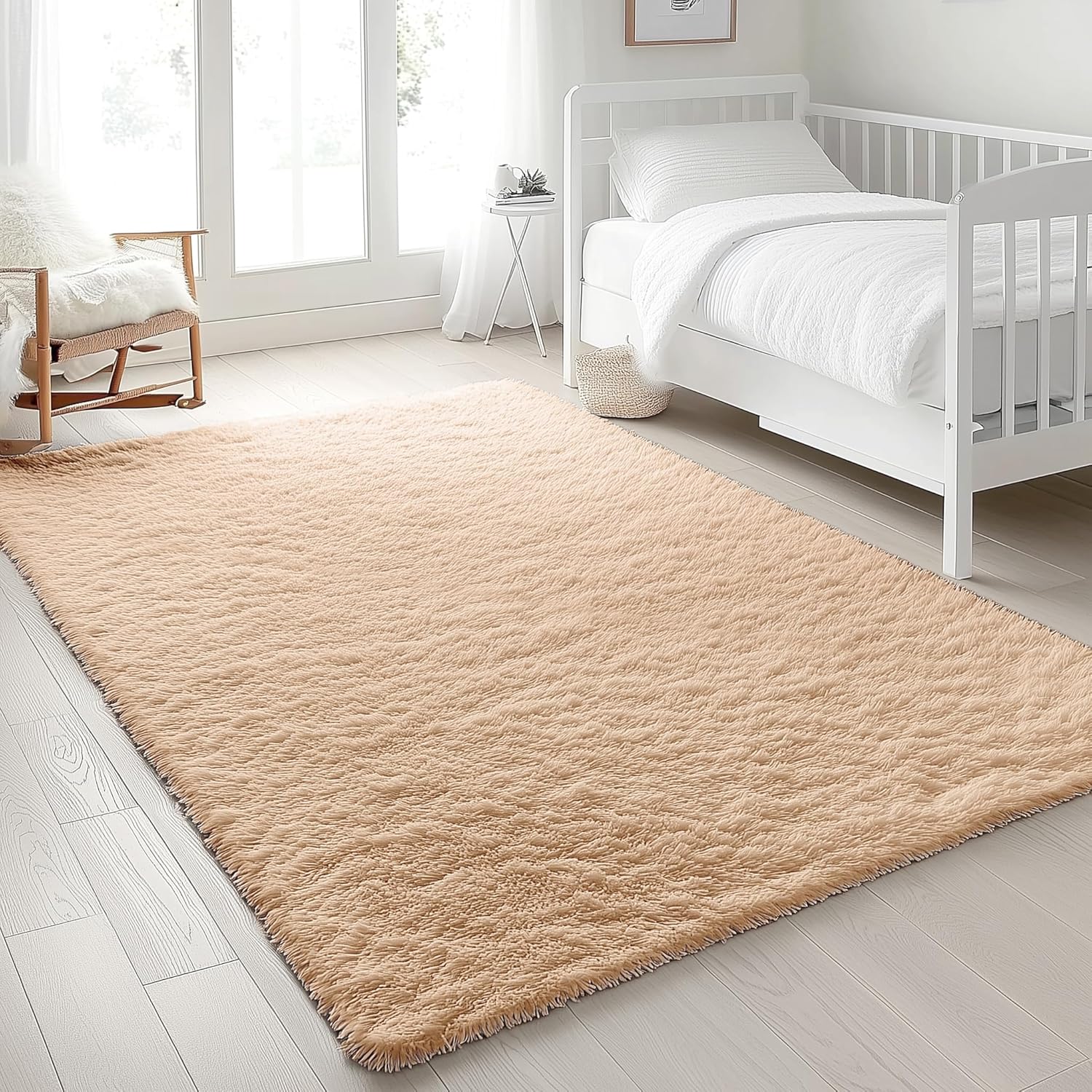 OLANLY Area Rugs - Soft Fluffy Shaggy Indoor Carpet for Living Room & Bedroom | Beige, 4x11 ft