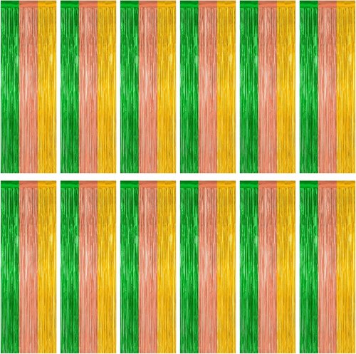 Hawaiian Party Decorations - 12 Pack Luau Backdrop Fringe Curtains | Metallic Summer Decor, 3.28 FT x 7.05 FT