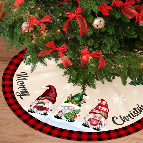 Christmas Tree Skirt 48 Inch Buffalo Plaid Tree Skirt Red and Black Plaid Gnome Xmas Decorative Tree Mat Rustic Christmas Decorations for Home Office Winter Holiday Party Decor
