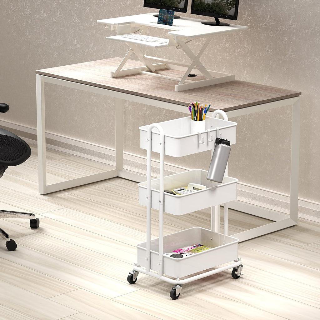 Simple Houseware 3-Tier Metal Utility Rolling Cart - Heavy Duty & Versatile, White Finish