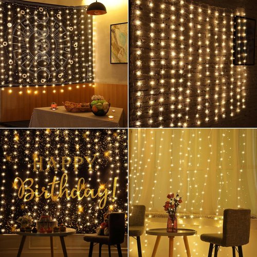 Meonum Curtain Tapestry Backdrop String Lights, Each 13 Strings 6.6 x 5 ft Tapestry Fairy String Light, 8 Modes Window Wall Hanging Light Strings for Bedroom Christmas Curtain Decor(3 Pack)