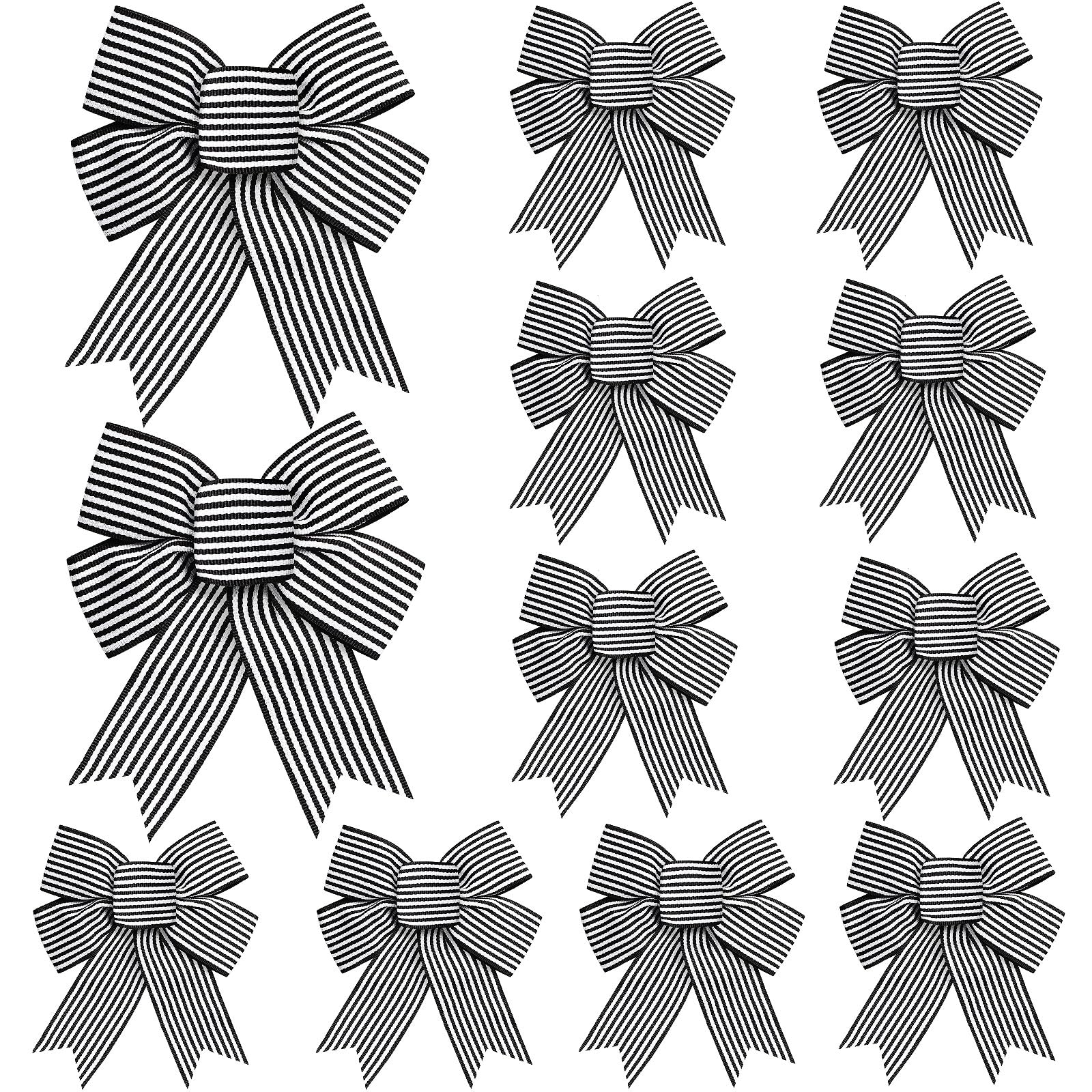 Tsorode 12 Pcs Christmas Bows for Tree,5 x 7 Inch Black and White Striped Christmas Tree Bows for Wreaths Gift Wrapping Garland, Xmas Decoration Holiday Party Decor Tree Ribbon Ornaments Crafts