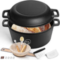 E-far 5QT Dutch Oven - Versatile Cast Iron Pot with Skillet Lid & Sourdough Starter Kit | Ideal for Baking, Frying, BBQ