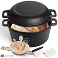 E-far 5QT Dutch Oven for Bread Baking, 2-IN-1 Cast Iron Pot with Skillet Lid & Sourdough Starter Kit, Bread Oven Pan with Baking Supplies for Frying, Braising, BBQ, Rust-Free & Heavy Duty