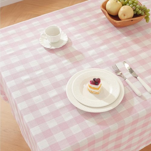 Alsoo Valentines Pink Gingham Tablecloth Rectangle Checkered Table Cloth Cotton Linen Fabric Wrinkle Free Washable Buffalo Plaid Table Cover for Kitchen Dining Picnic Camping, 60 * 75 inch