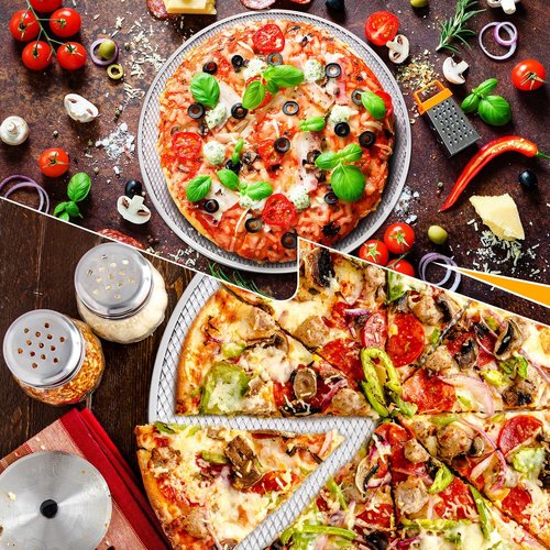 Nuogo 5 Pcs 18 Inch Pizza Pan with Holes Aluminum Mesh Pizza Screen Seamless Round Tray for Oven Nonstick Baking Sheet for Kitchen Bakery Restaurant BBQ Party Cookware Supplies
