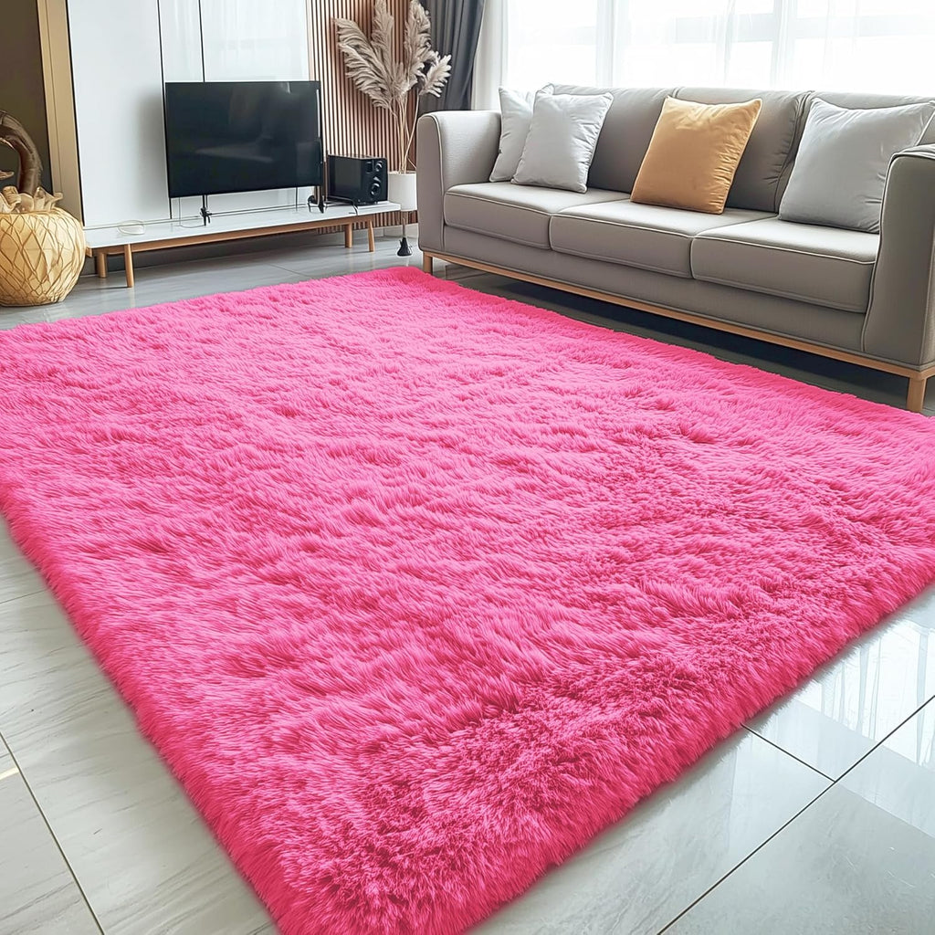OLANLY Large Area Rug - Soft Fluffy Shaggy Carpet for Living Room & Bedroom | Machine Washable, Hot Pink