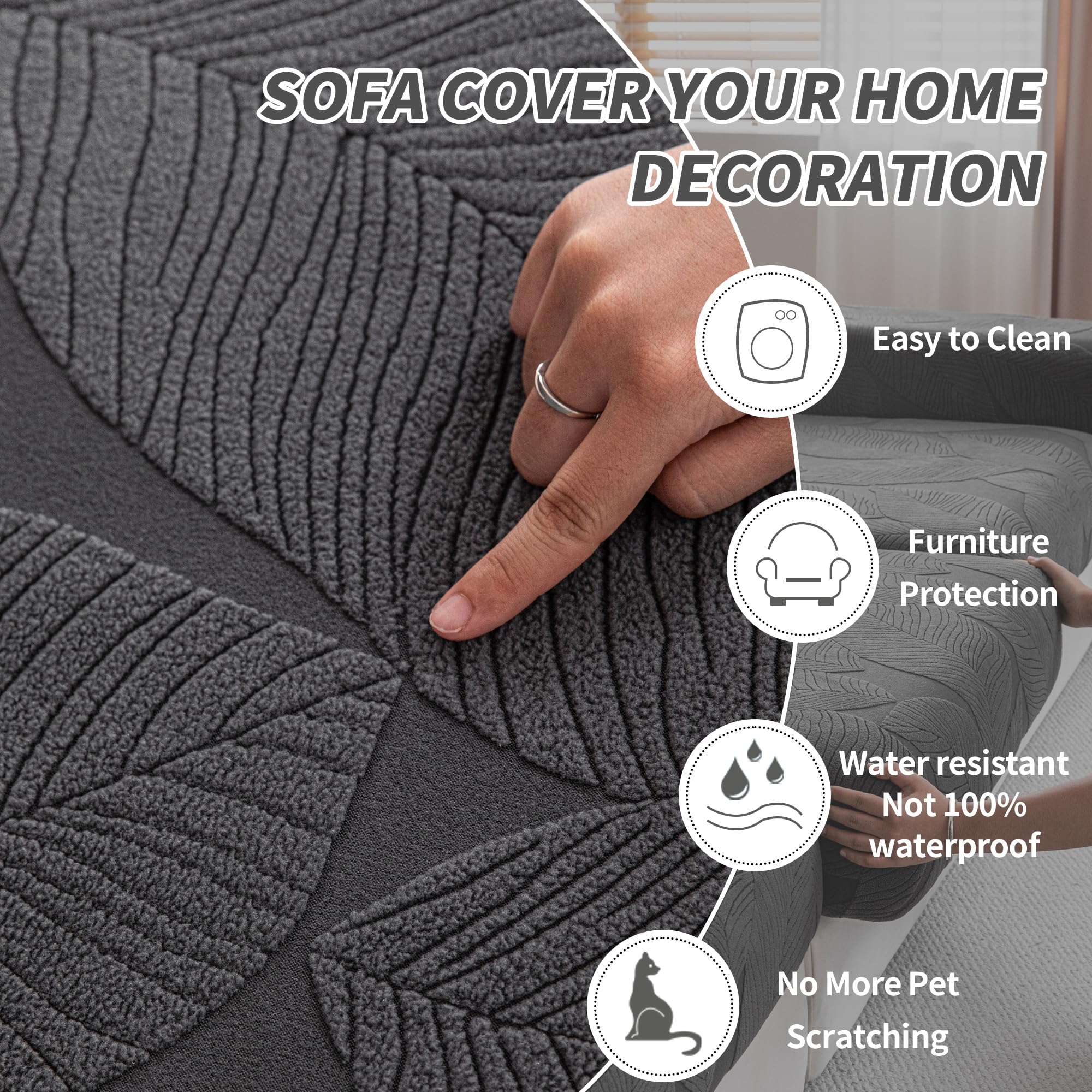 QIANMEW Couch Covers for Sectional Sofa, Washable Stretch Soft Sofa Cushion Covers L Shape Sofa Slipcovers Anti Slip Furniture Decor Protector for Pets (2 Seaters Covers,Dark Gray)