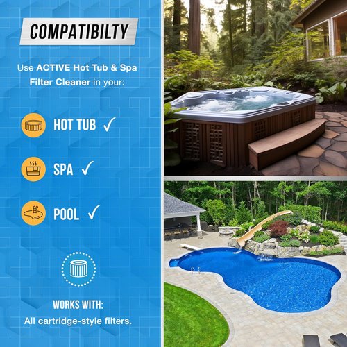 ACTIVE Spa Hot Tub Filter Cleaner - Natural 32oz Soaking Solution for Prolonging Cartridge Life
