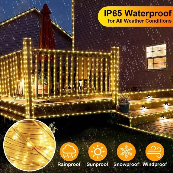 Solar Rope Lights Outdoor Waterproof 100LED Tube String Lights - Warm White 100LED