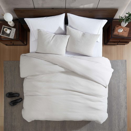 Kenneth Cole - Duvet Cover King Size, Ultra-Soft Waffle Textured Bedding w/Matching Pillowcases, 3 Piece Bed Sets (Solid Grey)