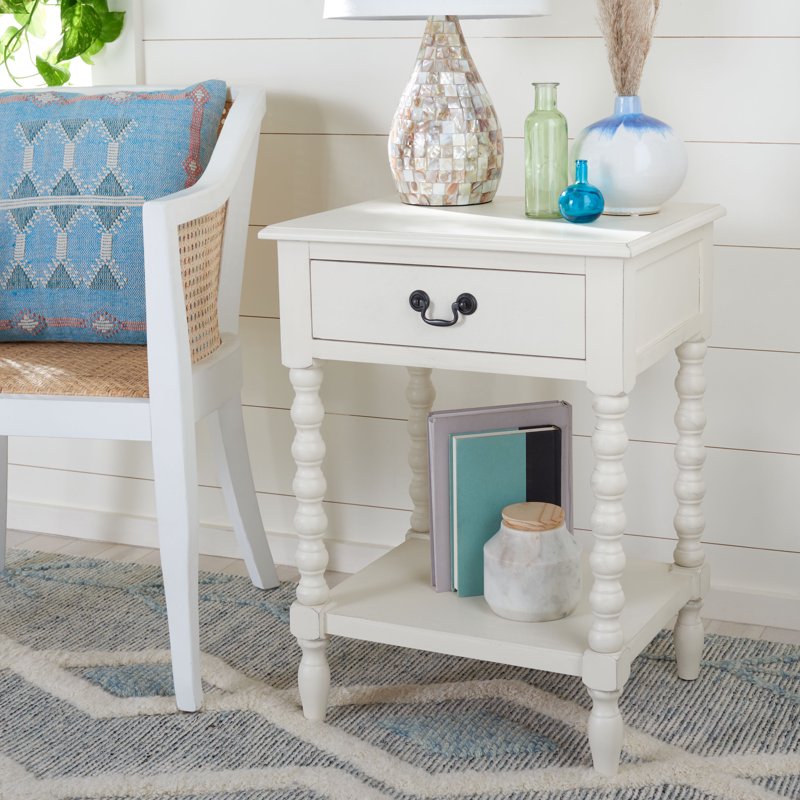 Solid 1 Drawer Accent Table - Distressed White Finish