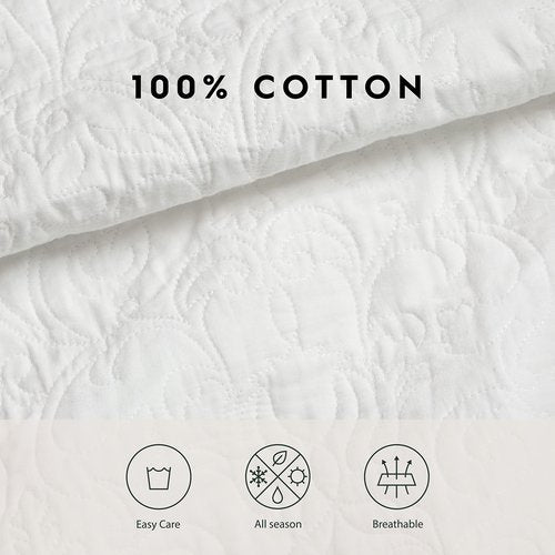 Laura Ashley - Queen Quilt Set, Reversible Cotton Bedding with Matching Shams, Pre-Washed Home Decor for Added Softness (Heirloom Crochet White, Queen)