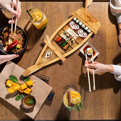Juexica Wooden Sushi Boat Serving Tray Japanese Sushi Plate for Restaurant Sushi Tray Wood Serving Boat Plate for Food Display Home Wedding Birthday Party (Light Wood Color,24 Inch)