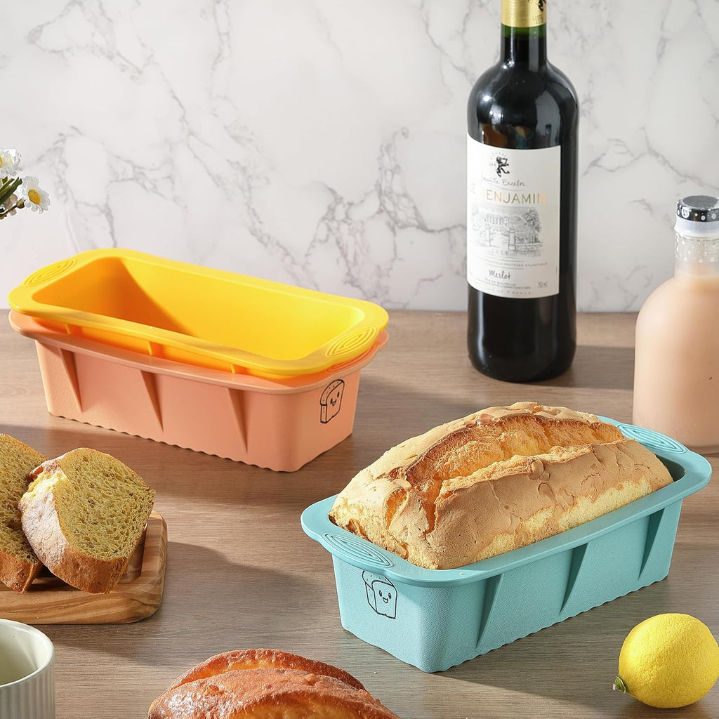 Skiennix Silicone Bread Loaf Pan Set - Non-Stick Baking Pans for Homemade Bread & Cakes | 3 Colors, Dishwasher Safe