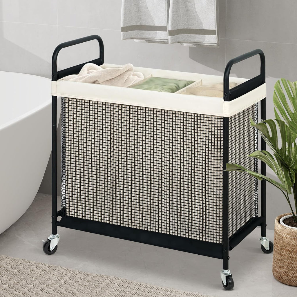 STO STO Laundry Hamper - 120L Rolling Sorter Cart with Removable Washable Liner & Wheels