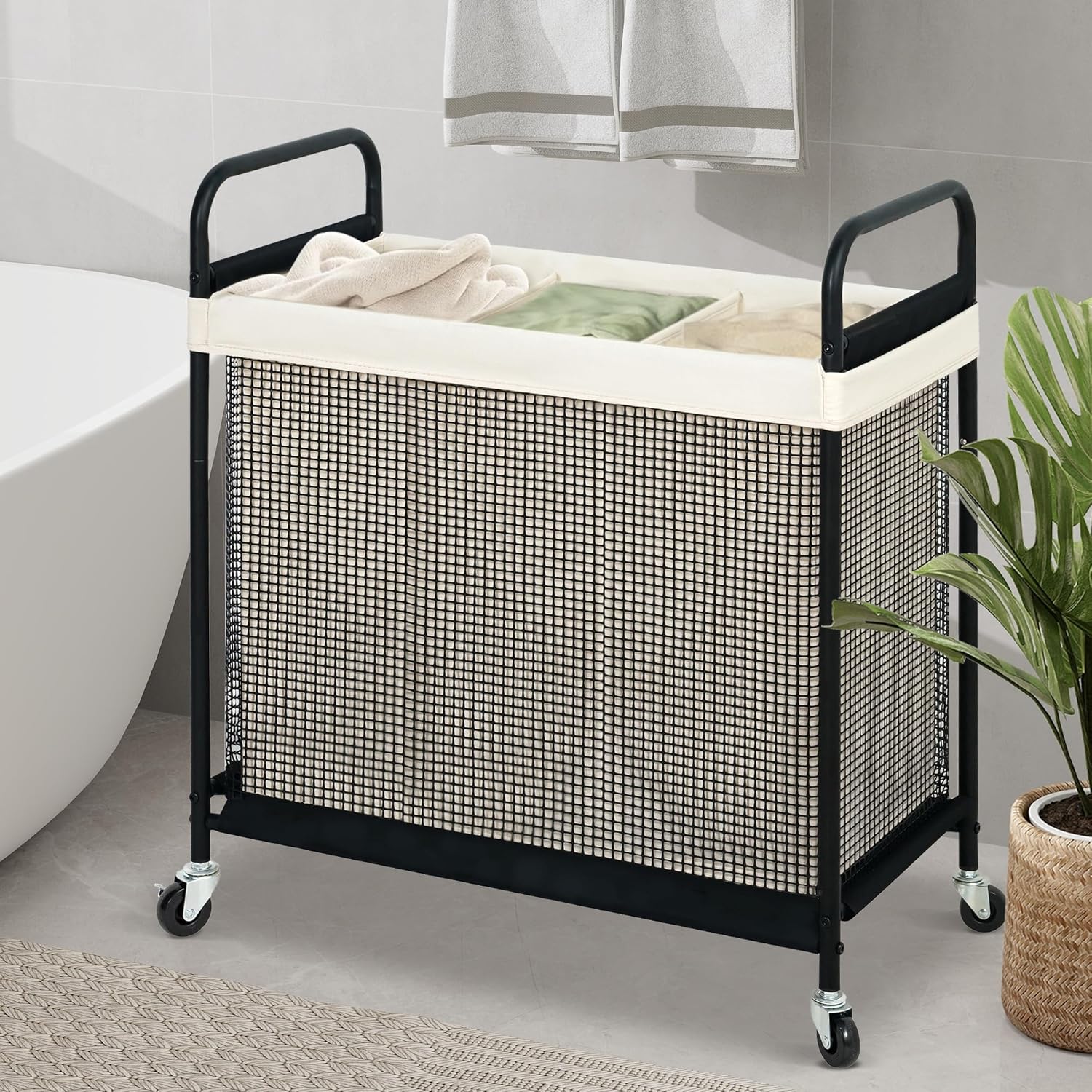 STO STO Laundry Hamper - 120L Rolling Sorter Cart with Removable Washable Liner & Wheels