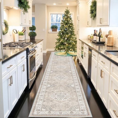 Hallway Washable Runner Rug - Vintage Soft Non-Slip 3x20 Floor Mat for Kitchen & Entryway | Beige