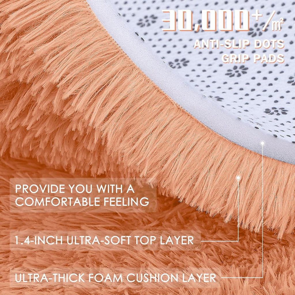 OLANLY Round Area Rug - Soft & Fluffy Muted Orange Shaggy Carpet, 6 ft Circle for Bedroom & Living Room