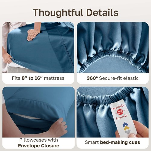 California Design Den Queen Size Sheet Set - 400 Thread Count 100% Cotton, Deep Pocket | Peacock Blue, 6-Pc with 4 Pillowcases