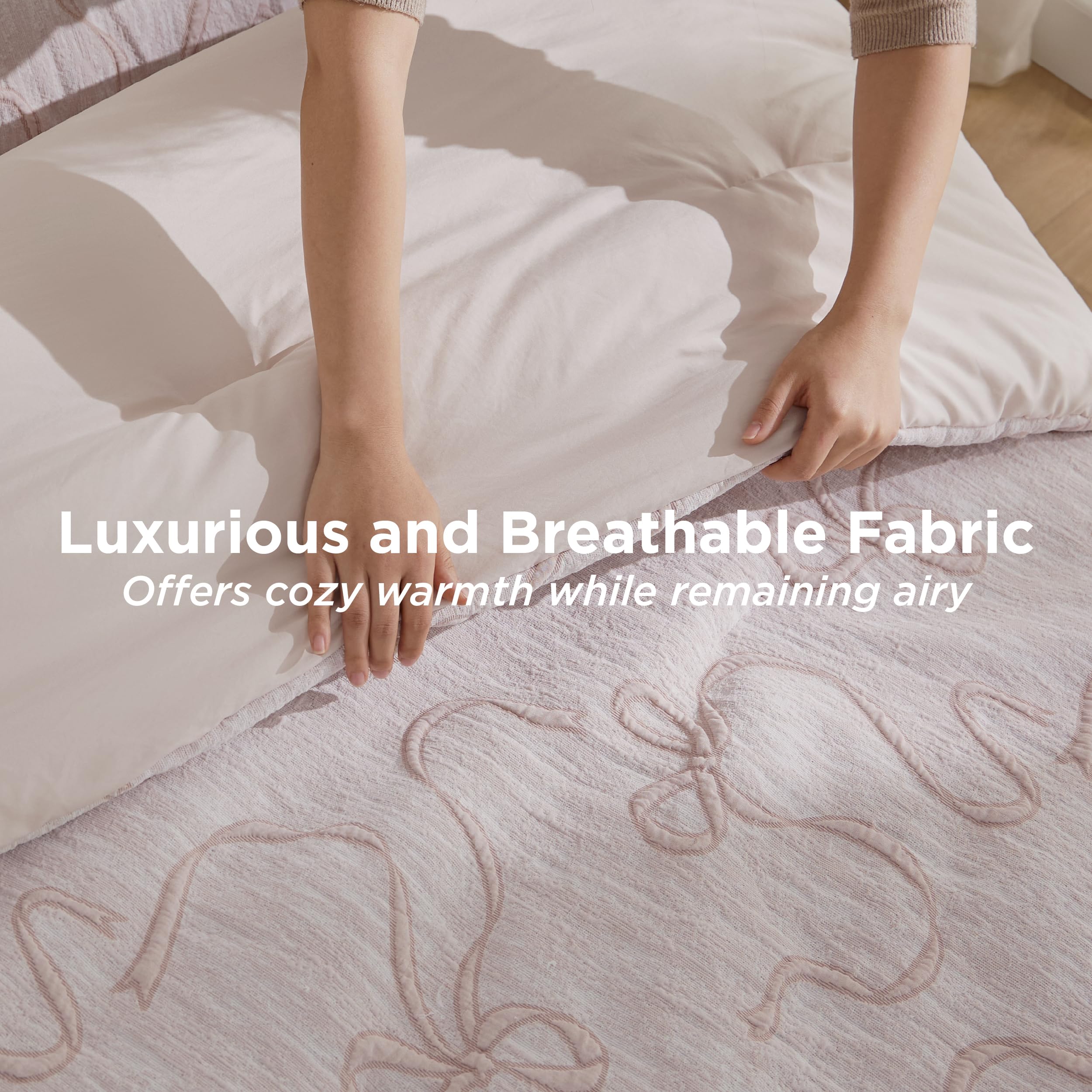 Bedsure Pink Comforter Set Queen, GentleSoft™ 3 Pieces Breathable Bow Comforter Set Women Girls with 2 Pillow Shams, Cute Queen Bedding Sets Pink Room Decor Aesthetic Bedroom Decor, 90x90 Inches